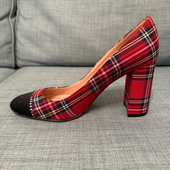 J. Crew Shoes - J. CREW Red Stewart tartan pumps with cap-toe detail - never worn, size 8.5